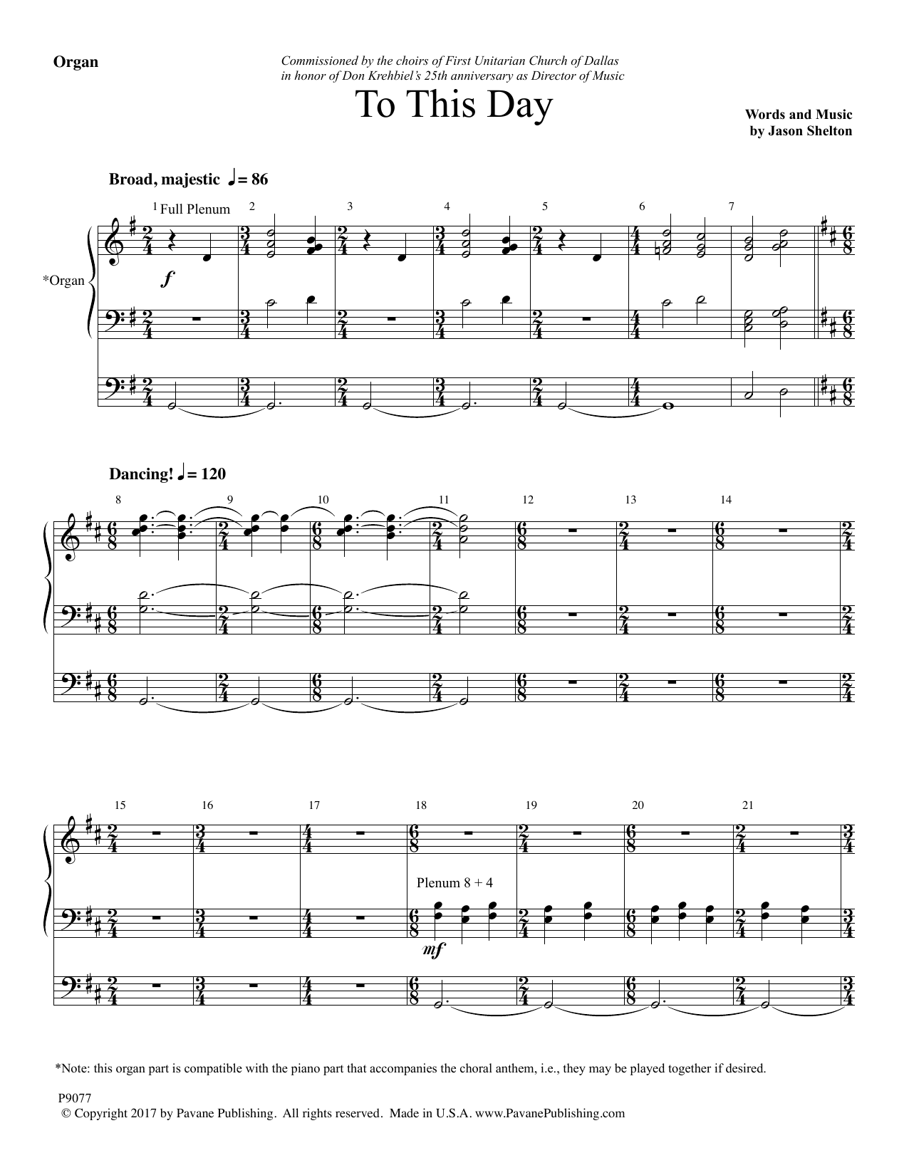 Jason Shelton To This Day - Organ Sheet Music Notes & Chords for Choir Instrumental Pak - Download or Print PDF