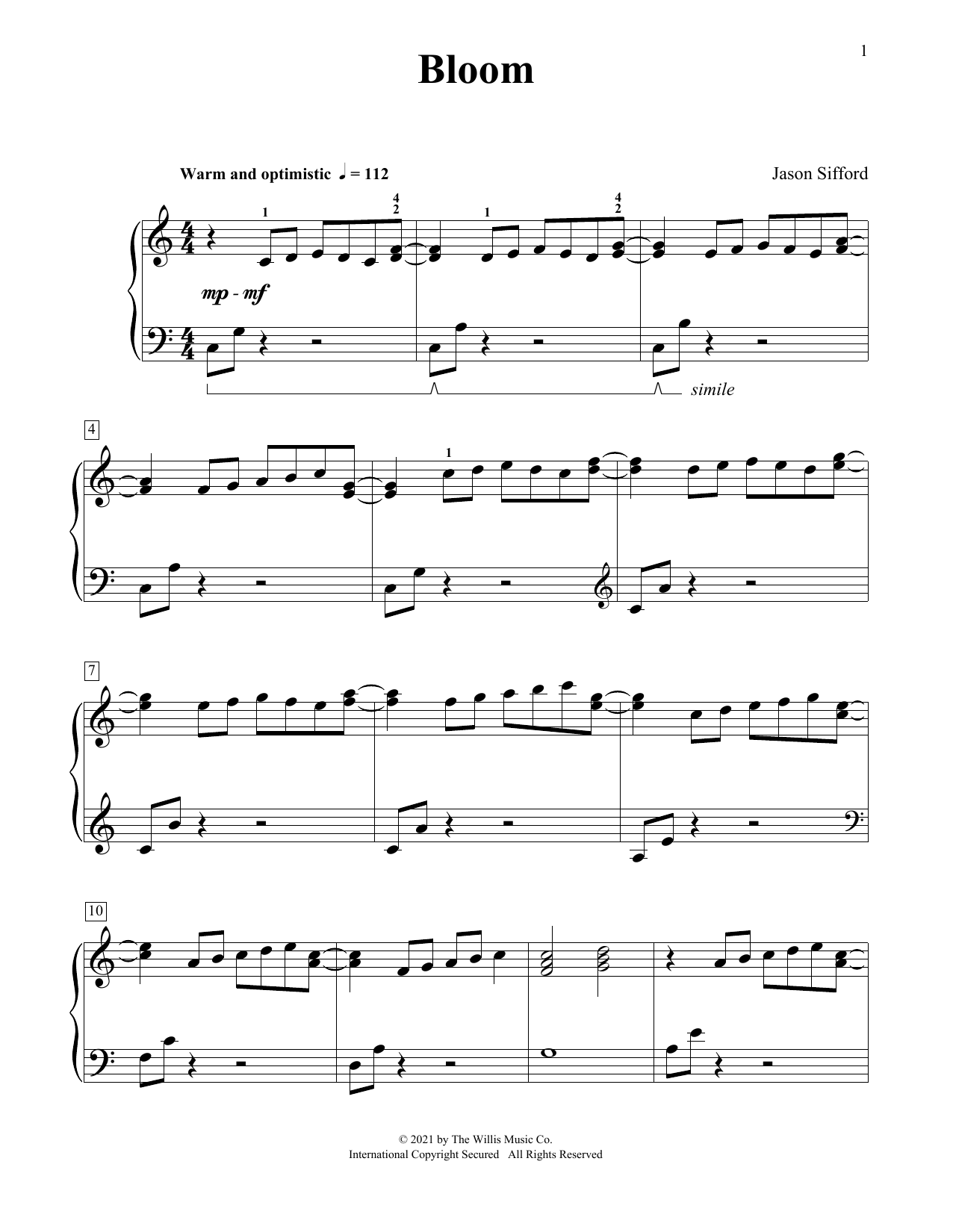 Jason Sifford Bloom Sheet Music Notes & Chords for Piano Duet - Download or Print PDF