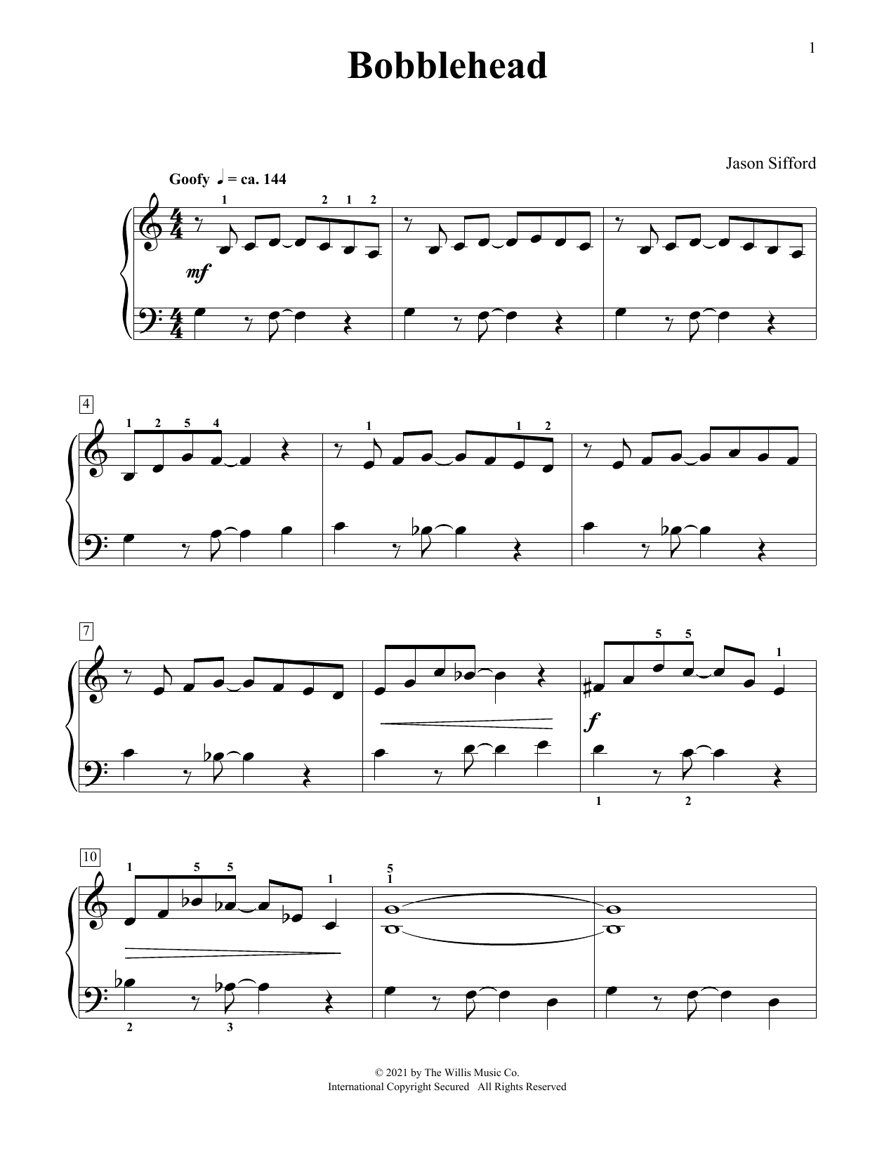 Jason Sifford Bobblehead Sheet Music Notes & Chords for Piano Duet - Download or Print PDF
