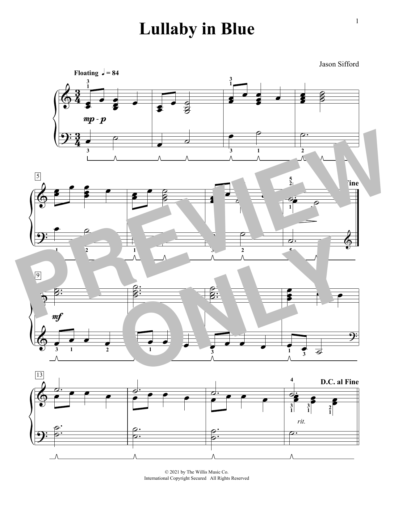 Jason Sifford Lullaby In Blue Sheet Music Notes & Chords for Piano Duet - Download or Print PDF