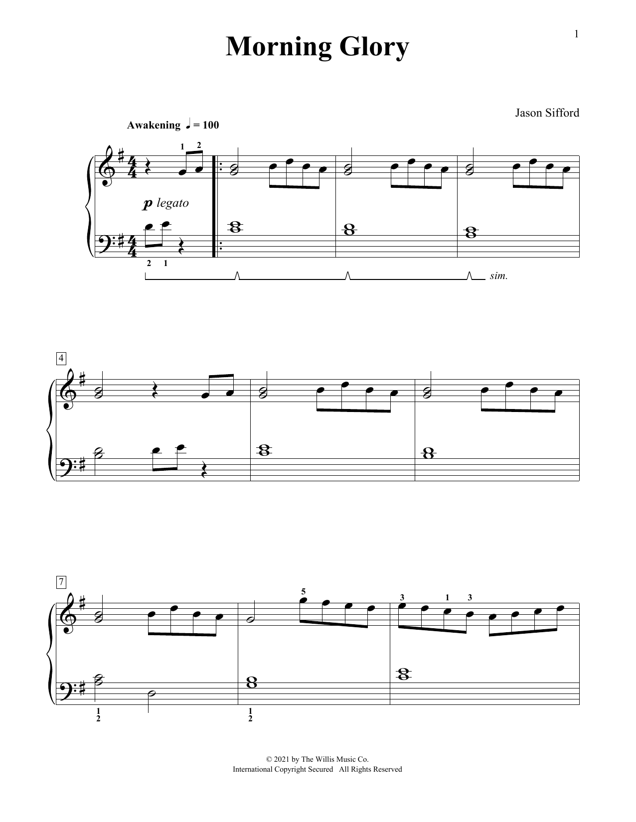 Jason Sifford Morning Glory Sheet Music Notes & Chords for Piano Duet - Download or Print PDF