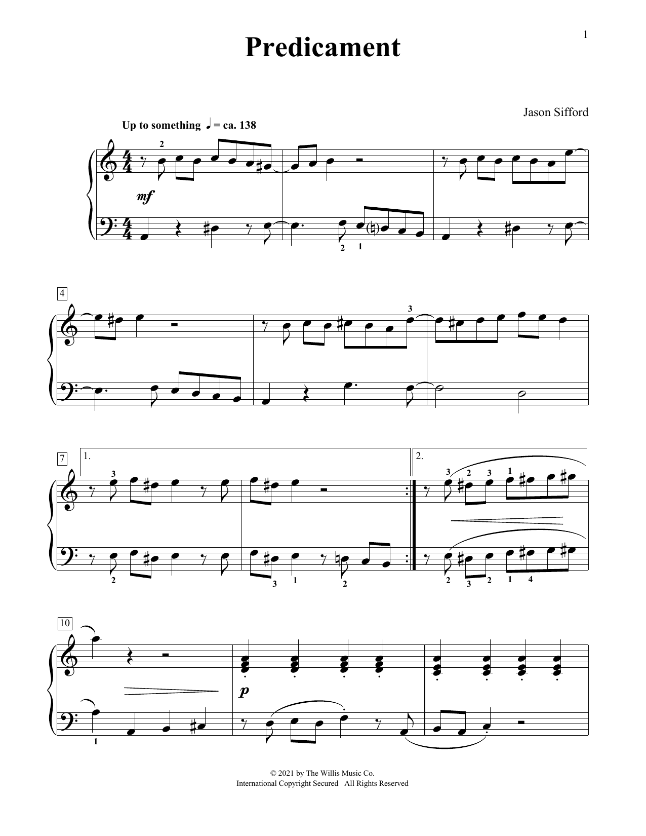 Jason Sifford Predicament Sheet Music Notes & Chords for Piano Duet - Download or Print PDF