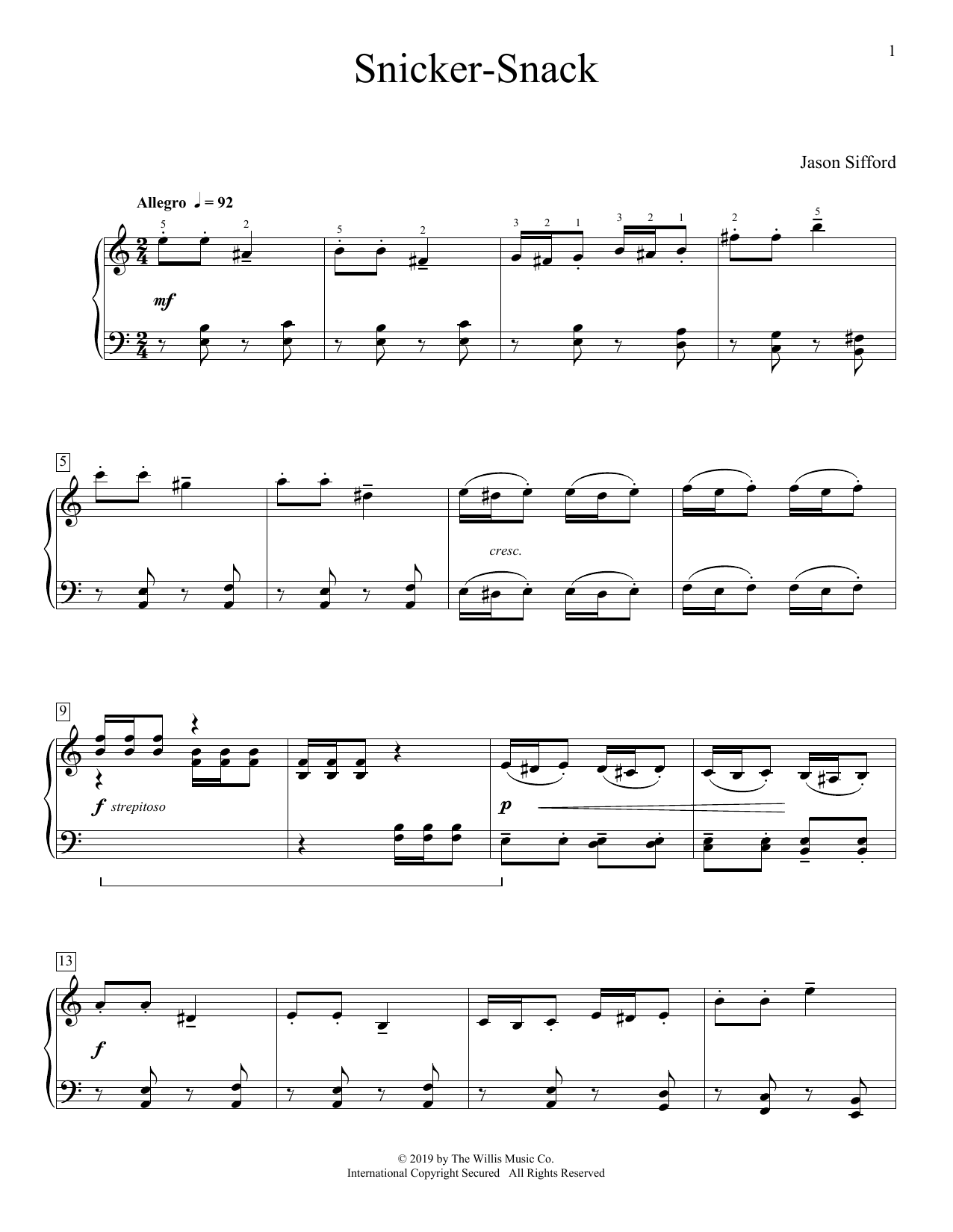 Jason Sifford Snicker-Snack Sheet Music Notes & Chords for Educational Piano - Download or Print PDF