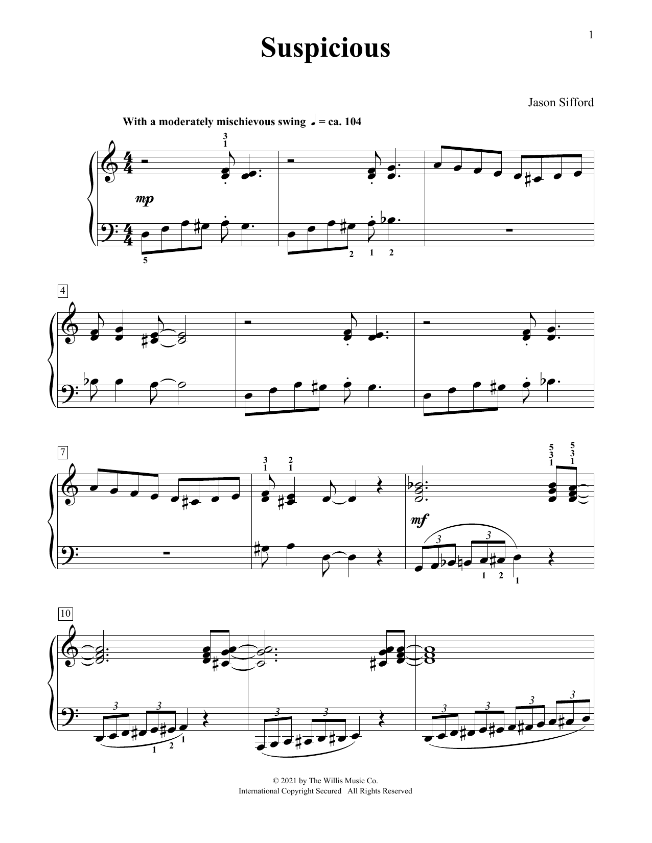 Jason Sifford Suspicious Sheet Music Notes & Chords for Piano Duet - Download or Print PDF