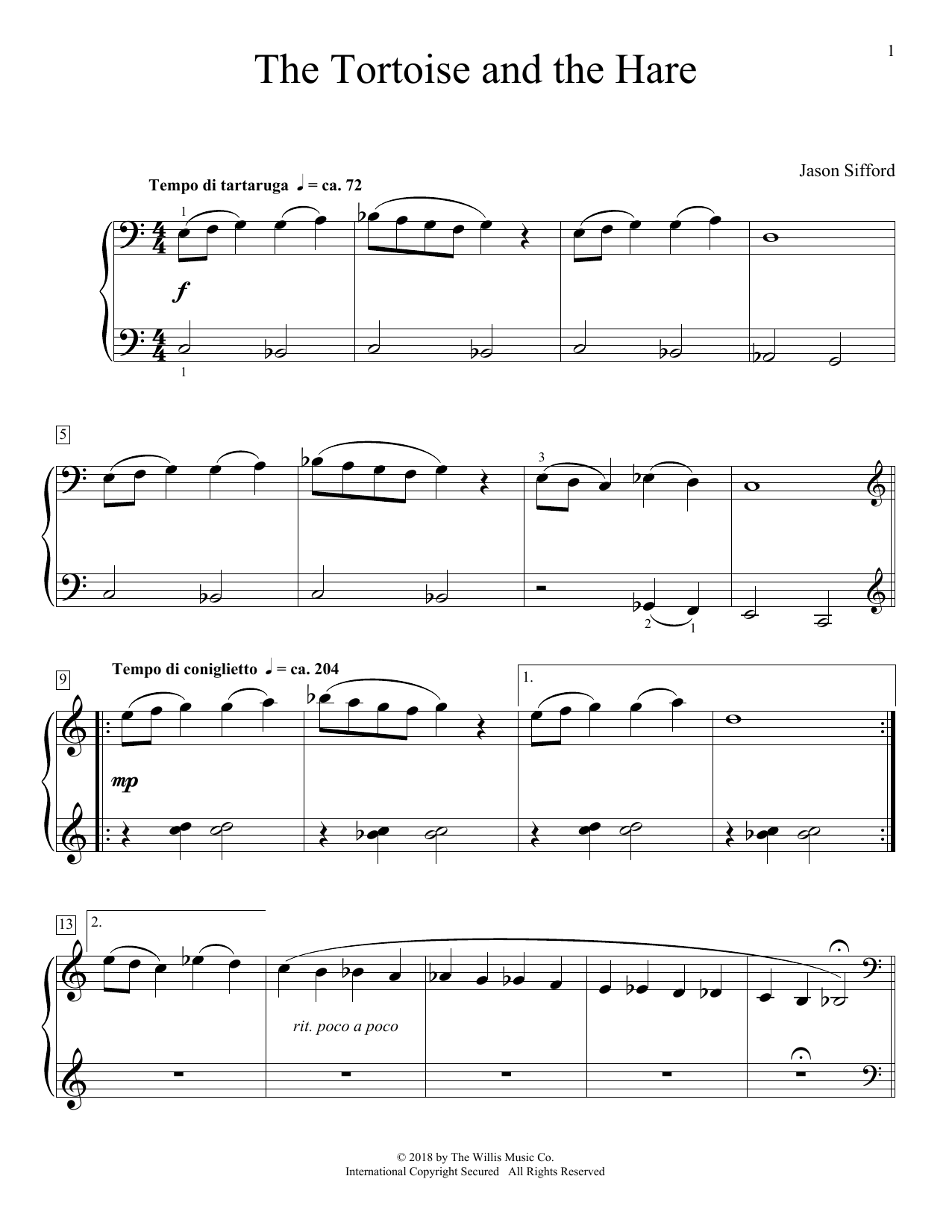 Jason Sifford The Tortoise And The Hare Sheet Music Notes & Chords for Educational Piano - Download or Print PDF