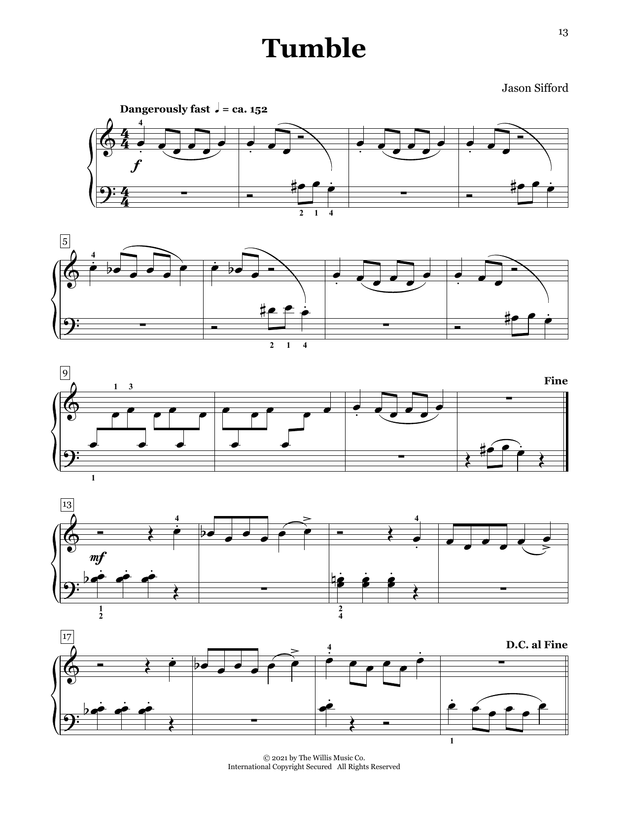 Jason Sifford Tumble Sheet Music Notes & Chords for Piano Duet - Download or Print PDF