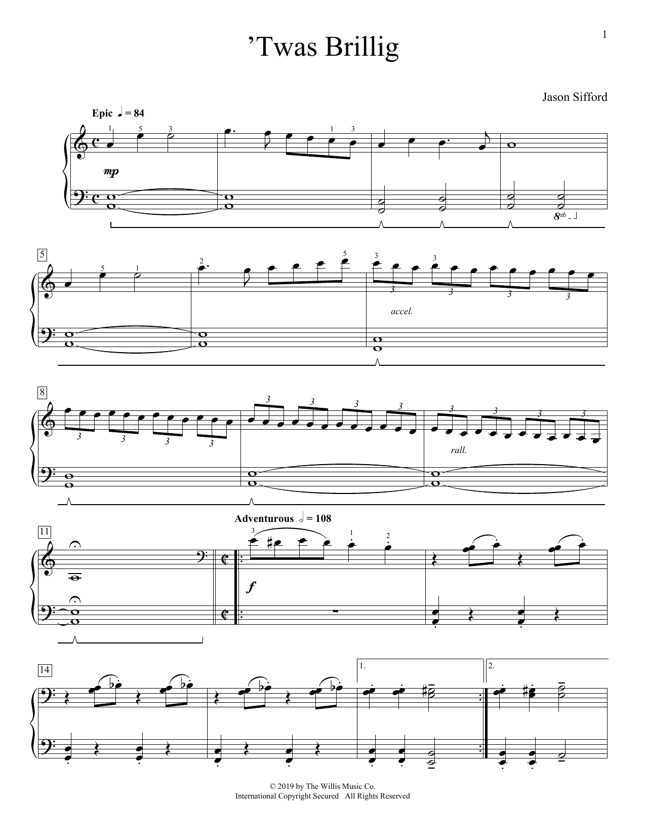 Jason Sifford 'Twas Brillig Sheet Music Notes & Chords for Educational Piano - Download or Print PDF