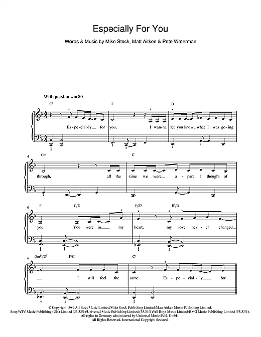 Jason Donovan & Kylie Minogue Especially For You Sheet Music Notes & Chords for Beginner Piano - Download or Print PDF