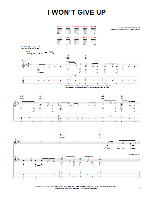Preview Jason Mraz I Won't Give Up Rock sheet music, notes and chords for Easy Piano, SKU: 95893 I Won't Give Up sheet music
