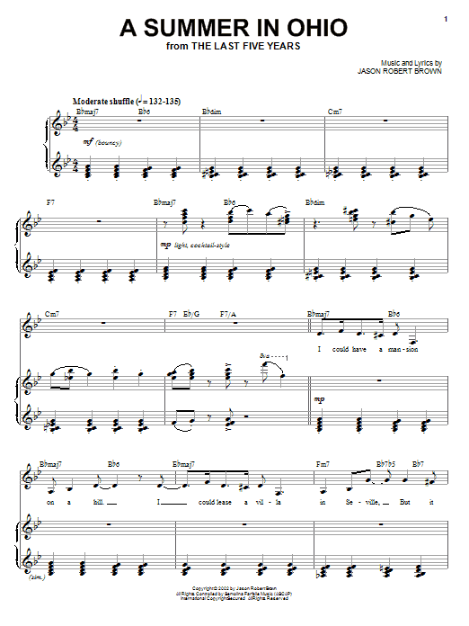 Preview Jason Robert Brown A Summer In Ohio (from The Last 5 Years) Broadway sheet music, notes and chords for Piano, Vocal & Guitar (Right-Hand Melody), SKU: 72261 A Summer In Ohio (from The Last 5 Years) sheet music