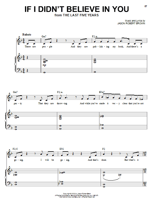 If I Didn't Believe In You (from The Last 5 Years) sheet music