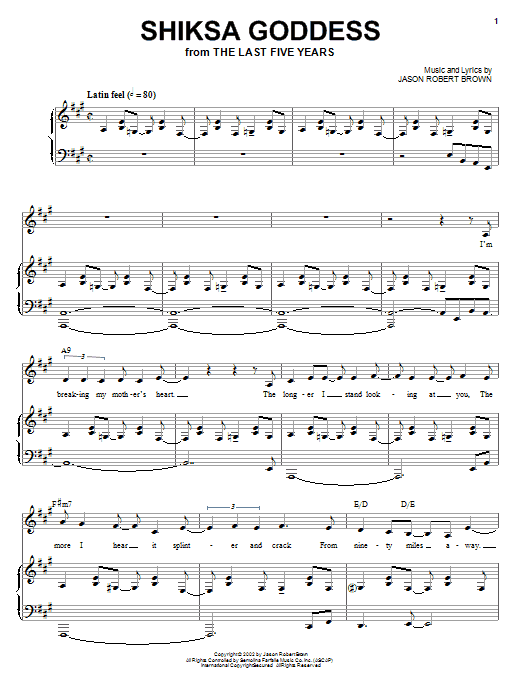 Preview Jason Robert Brown Shiksa Goddess (from The Last 5 Years) Broadway sheet music, notes and chords for Piano, Vocal & Guitar (Right-Hand Melody), SKU: 72265 Shiksa Goddess (from The Last 5 Years) sheet music