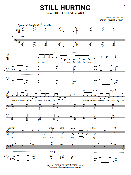 Preview Jason Robert Brown Still Hurting (from The Last 5 Years) Broadway sheet music, notes and chords for Piano, Vocal & Guitar (Right-Hand Melody), SKU: 72266 Still Hurting (from The Last 5 Years) sheet music