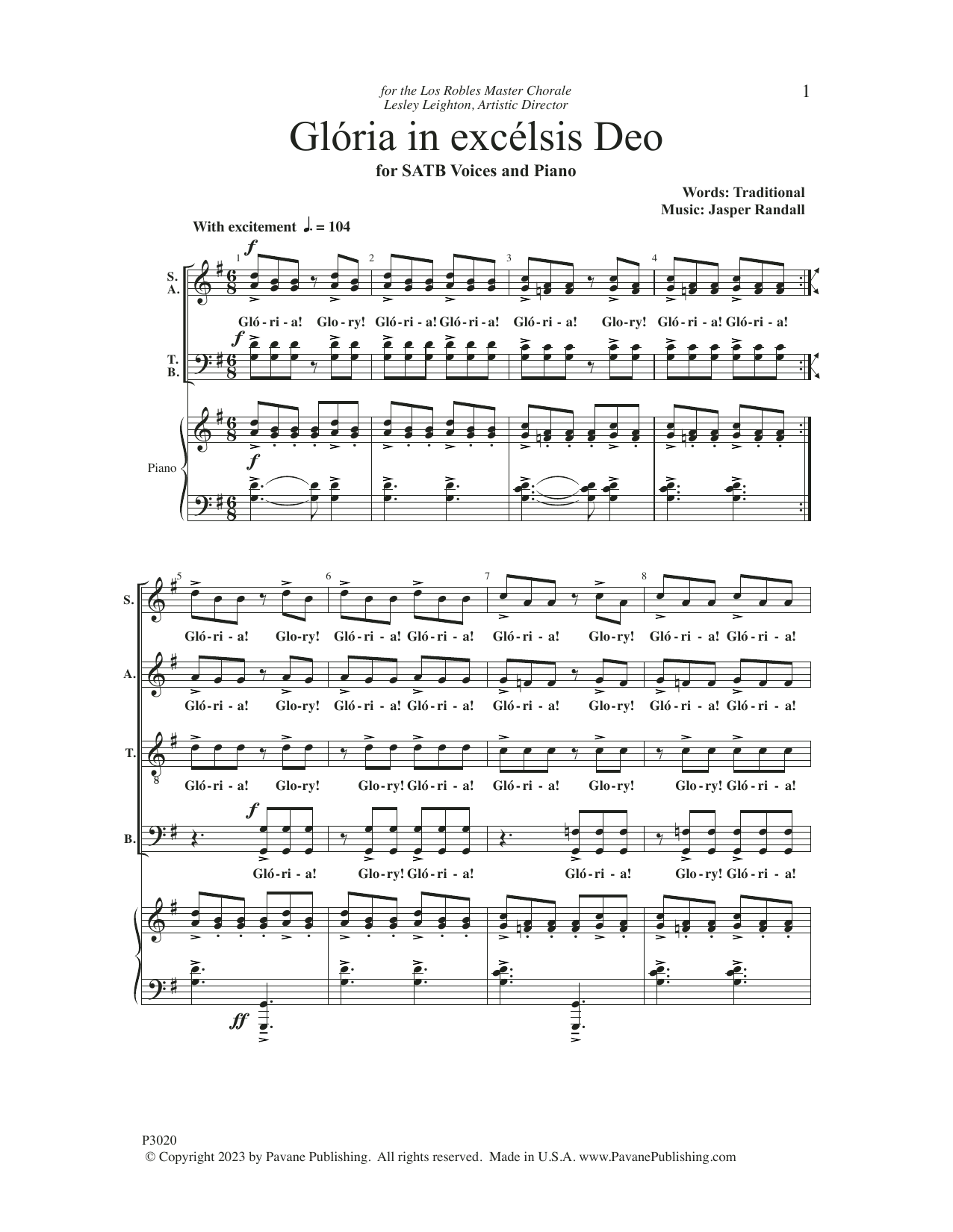 Jasper Randall Gloria in Excelsis Deo Sheet Music Notes & Chords for Choir - Download or Print PDF