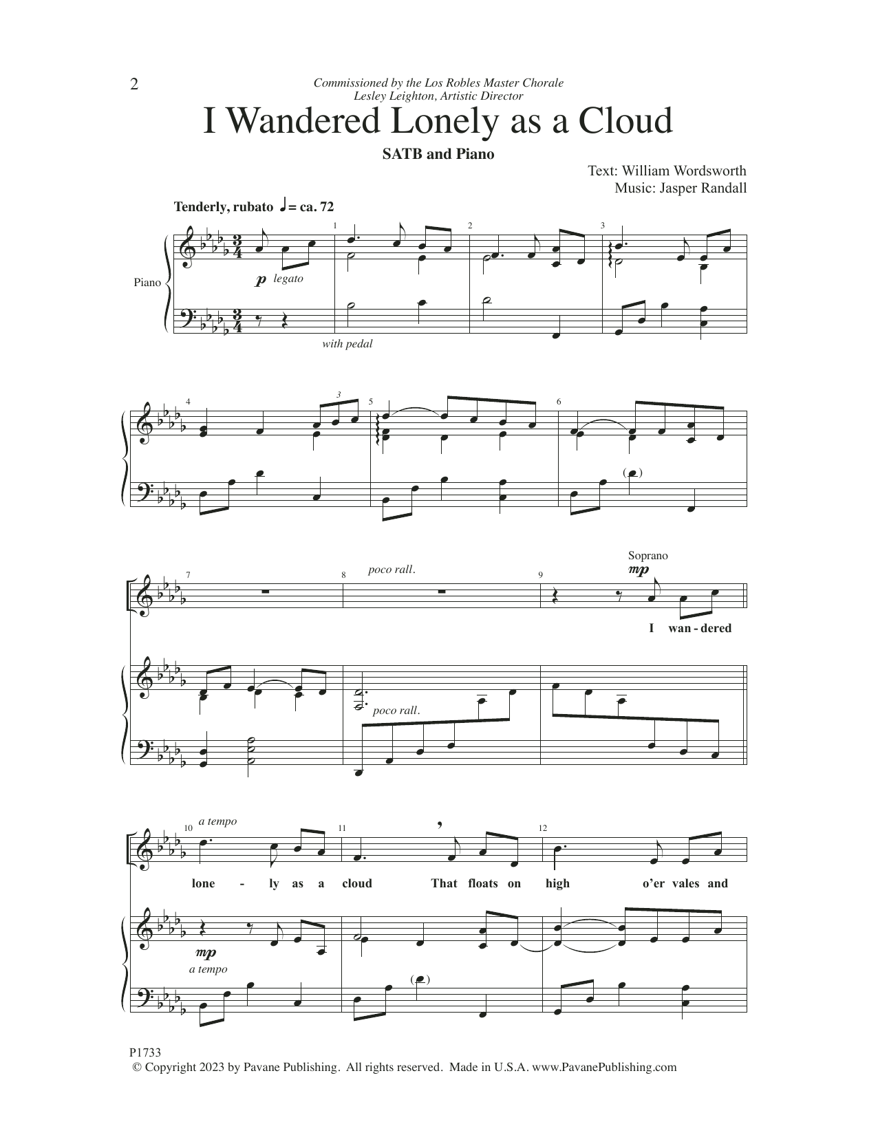 Jasper Randall I Wandered Lonely as a Cloud Sheet Music Notes & Chords for SATB Choir - Download or Print PDF