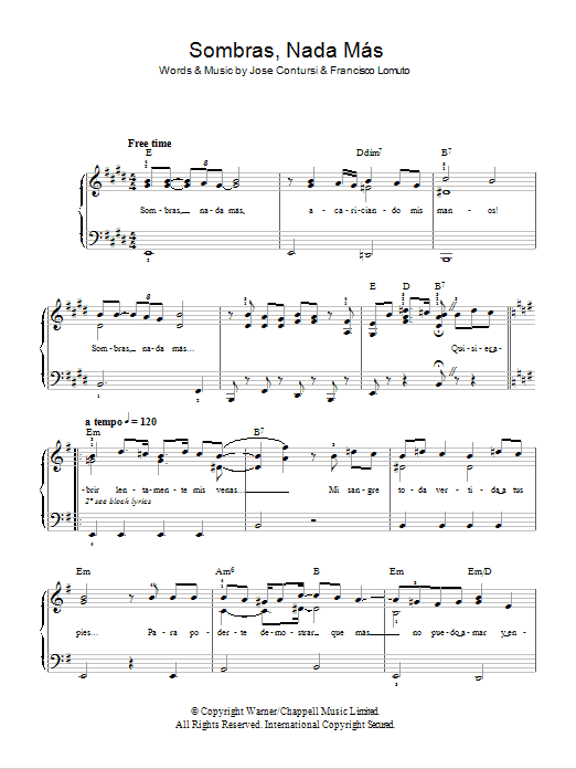 Javier Solis Sombras Nada Mas Sheet Music Notes & Chords for Easy Piano - Download or Print PDF