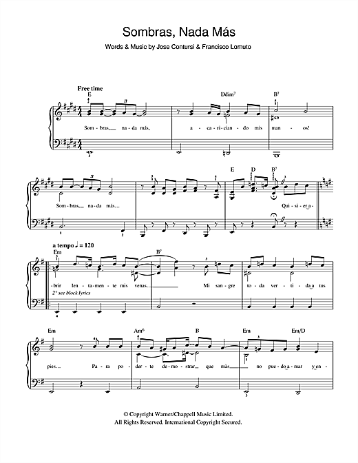 Javier Solis Sombras Nada Mas Sheet Music Notes & Chords for Easy Piano - Download or Print PDF