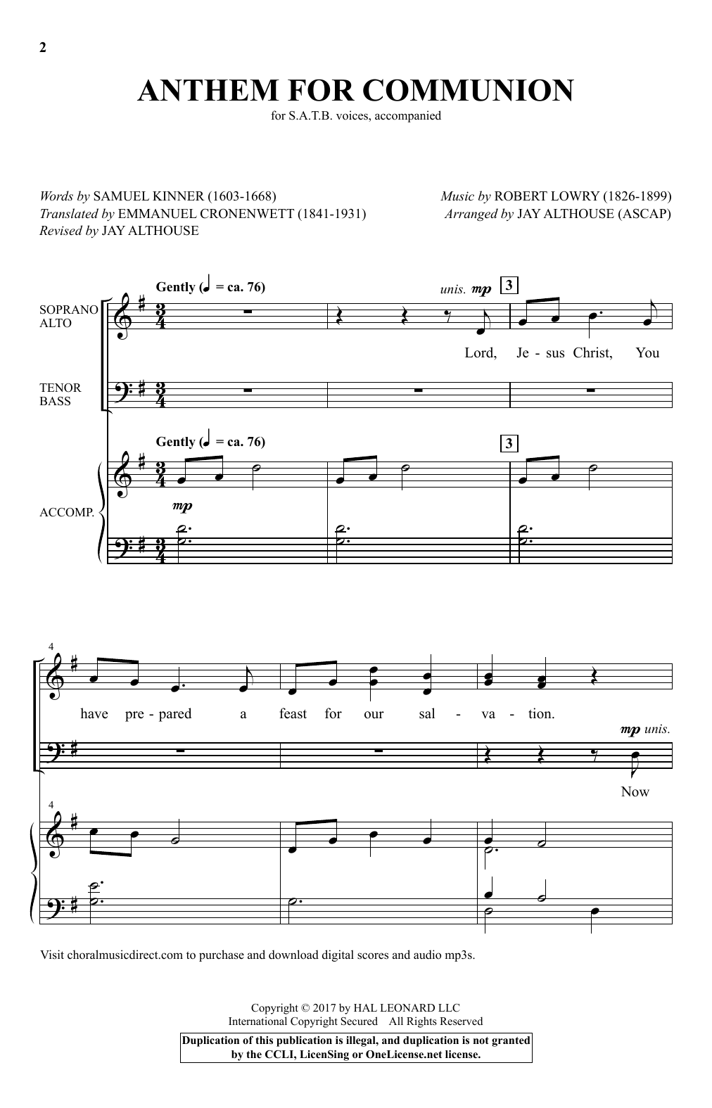 Jay Althouse Anthem For Communion Sheet Music Notes & Chords for SATB - Download or Print PDF