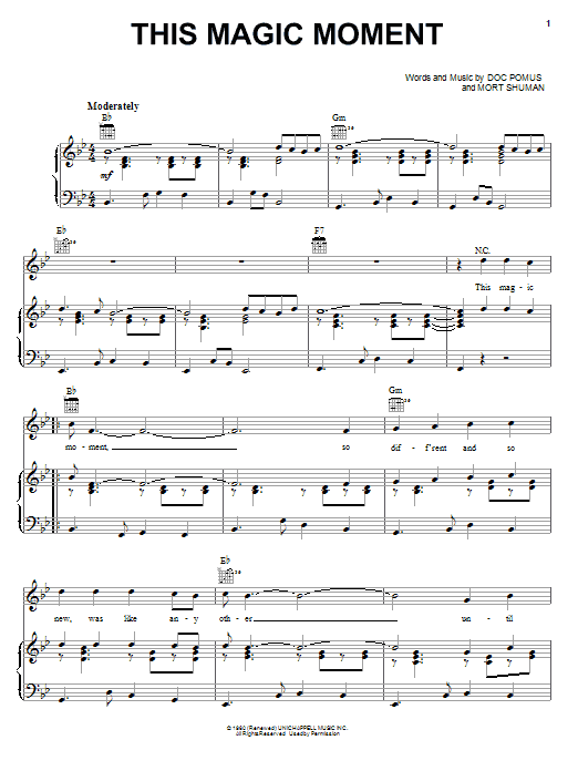 Jay & The Americans This Magic Moment Sheet Music Notes & Chords for Melody Line, Lyrics & Chords - Download or Print PDF