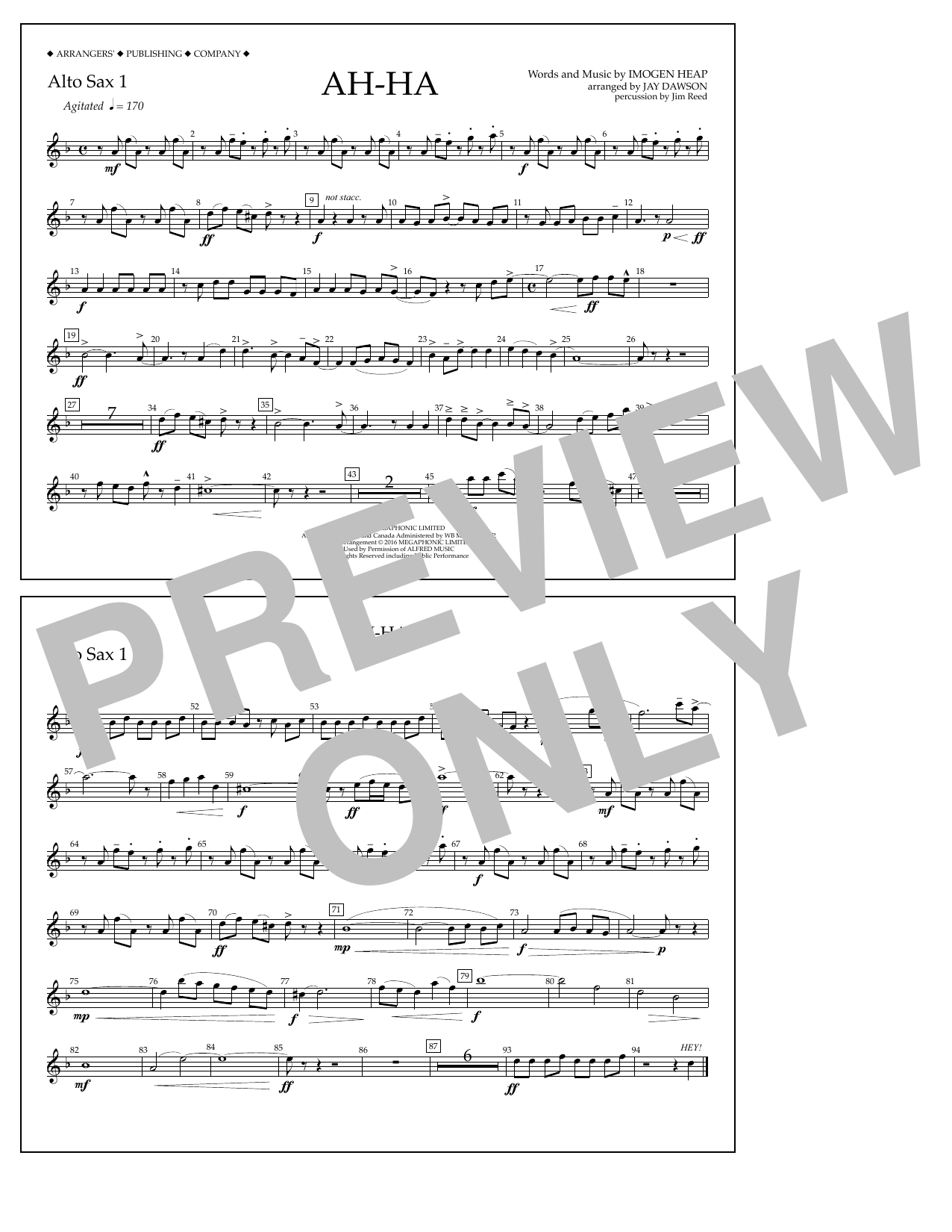 Jay Dawson Ah-ha - Alto Sax 1 Sheet Music Notes & Chords for Marching Band - Download or Print PDF