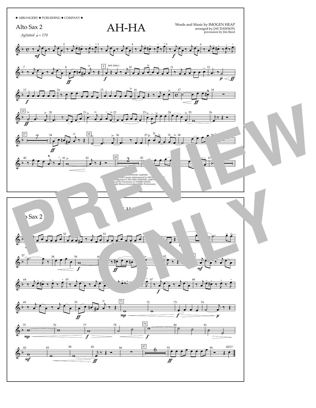 Jay Dawson Ah-ha - Alto Sax 2 Sheet Music Notes & Chords for Marching Band - Download or Print PDF