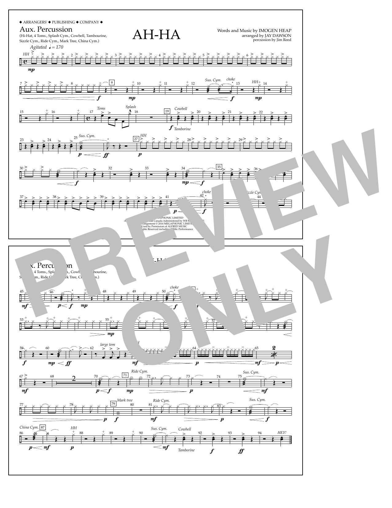 Jay Dawson Ah-ha - Aux. Percussion Sheet Music Notes & Chords for Marching Band - Download or Print PDF