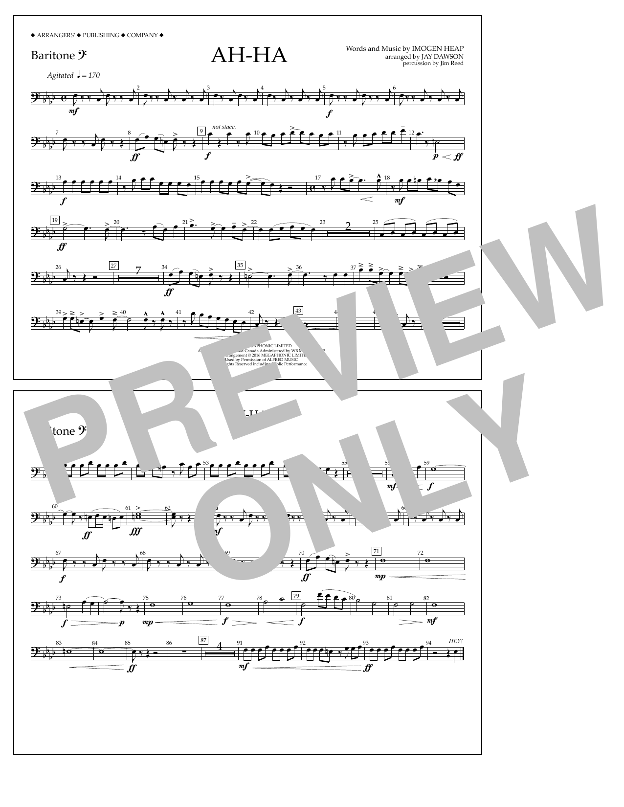 Jay Dawson Ah-ha - Baritone B.C. Sheet Music Notes & Chords for Marching Band - Download or Print PDF