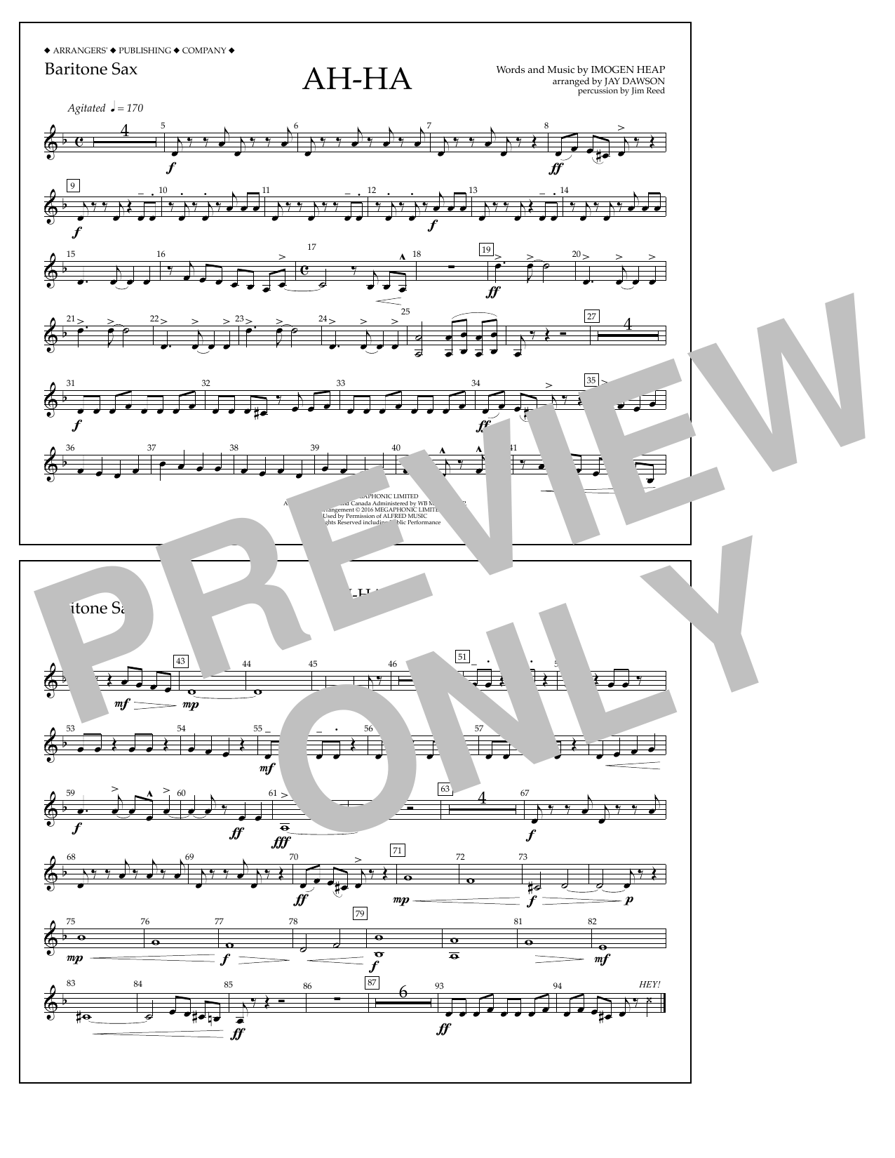 Jay Dawson Ah-ha - Baritone Sax Sheet Music Notes & Chords for Marching Band - Download or Print PDF