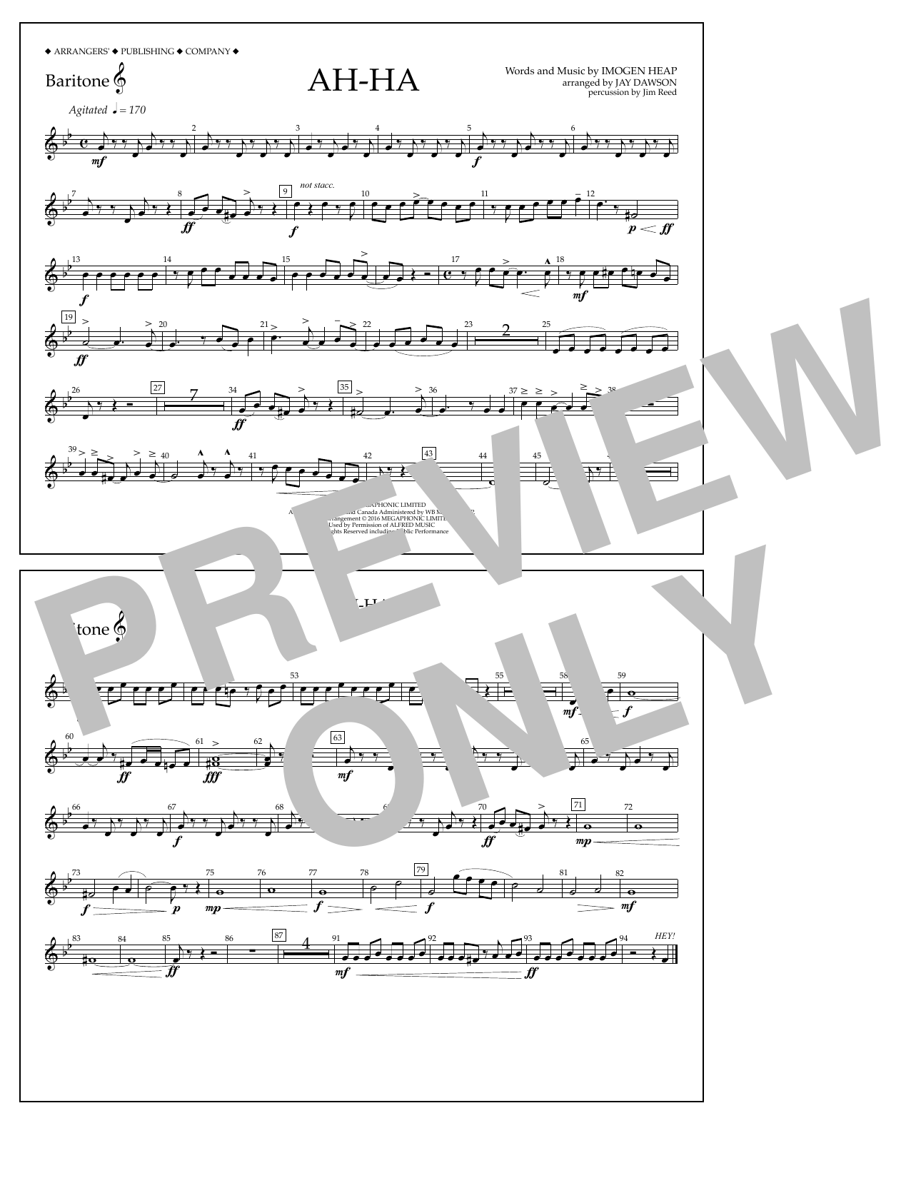 Jay Dawson Ah-ha - Baritone T.C. Sheet Music Notes & Chords for Marching Band - Download or Print PDF