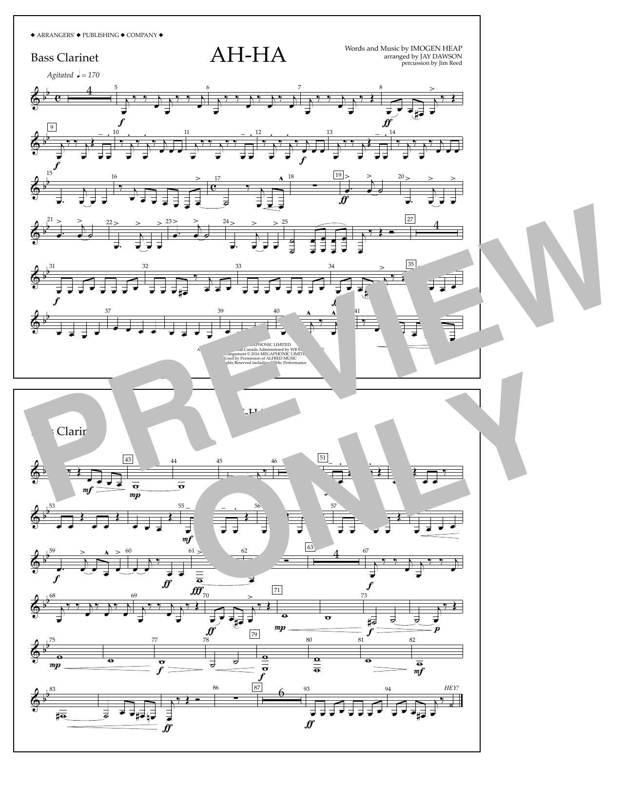 Jay Dawson Ah-ha - Bass Clarinet Sheet Music Notes & Chords for Marching Band - Download or Print PDF