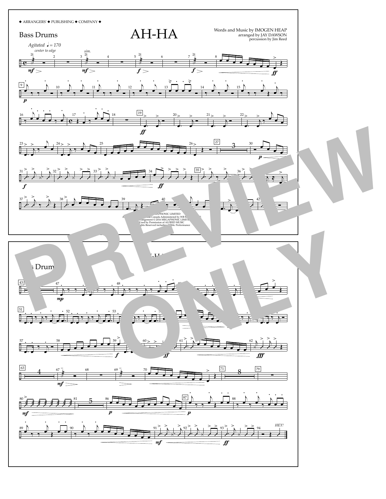 Jay Dawson Ah-ha - Bass Drums Sheet Music Notes & Chords for Marching Band - Download or Print PDF