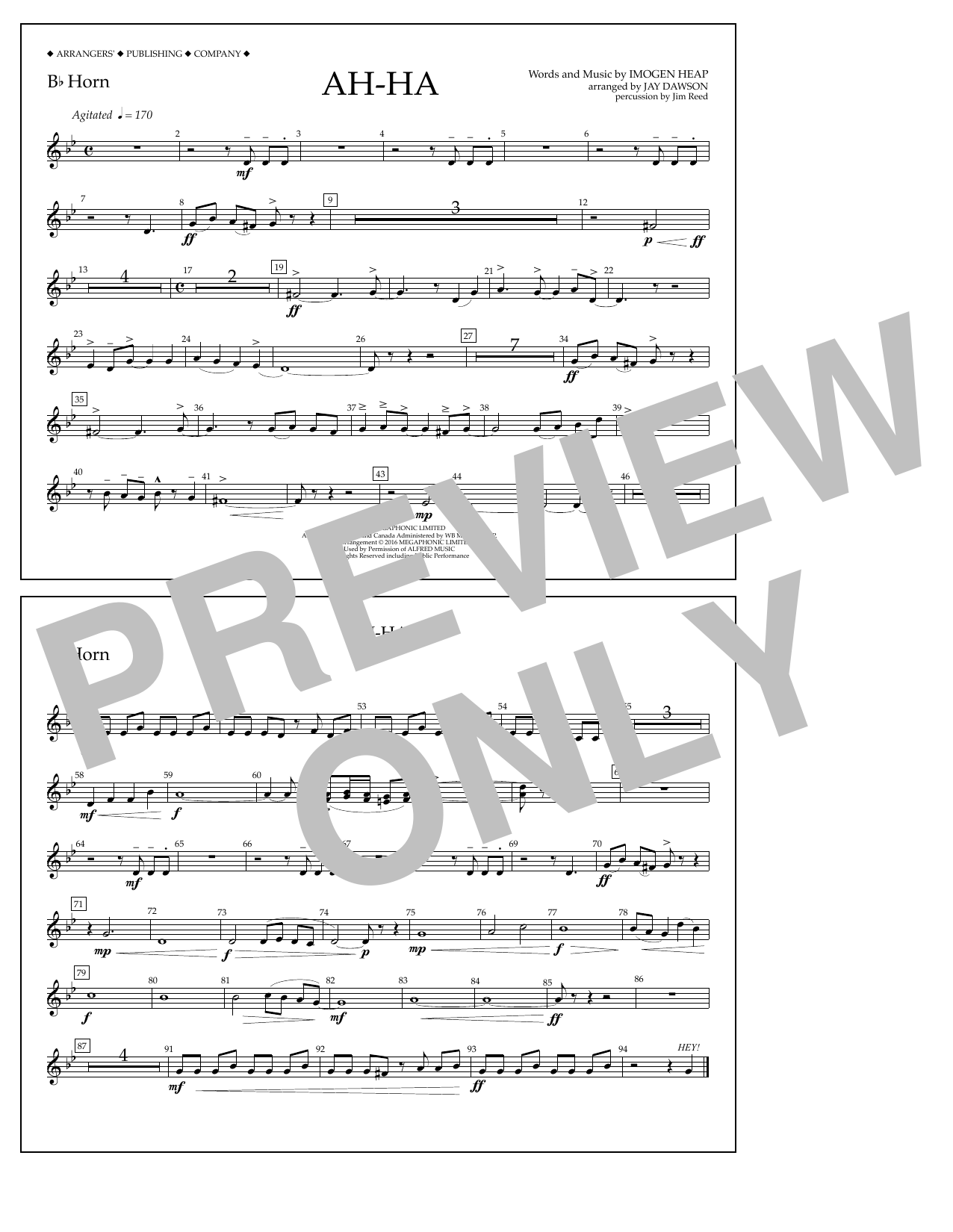 Jay Dawson Ah-ha - Bb Horn Sheet Music Notes & Chords for Marching Band - Download or Print PDF