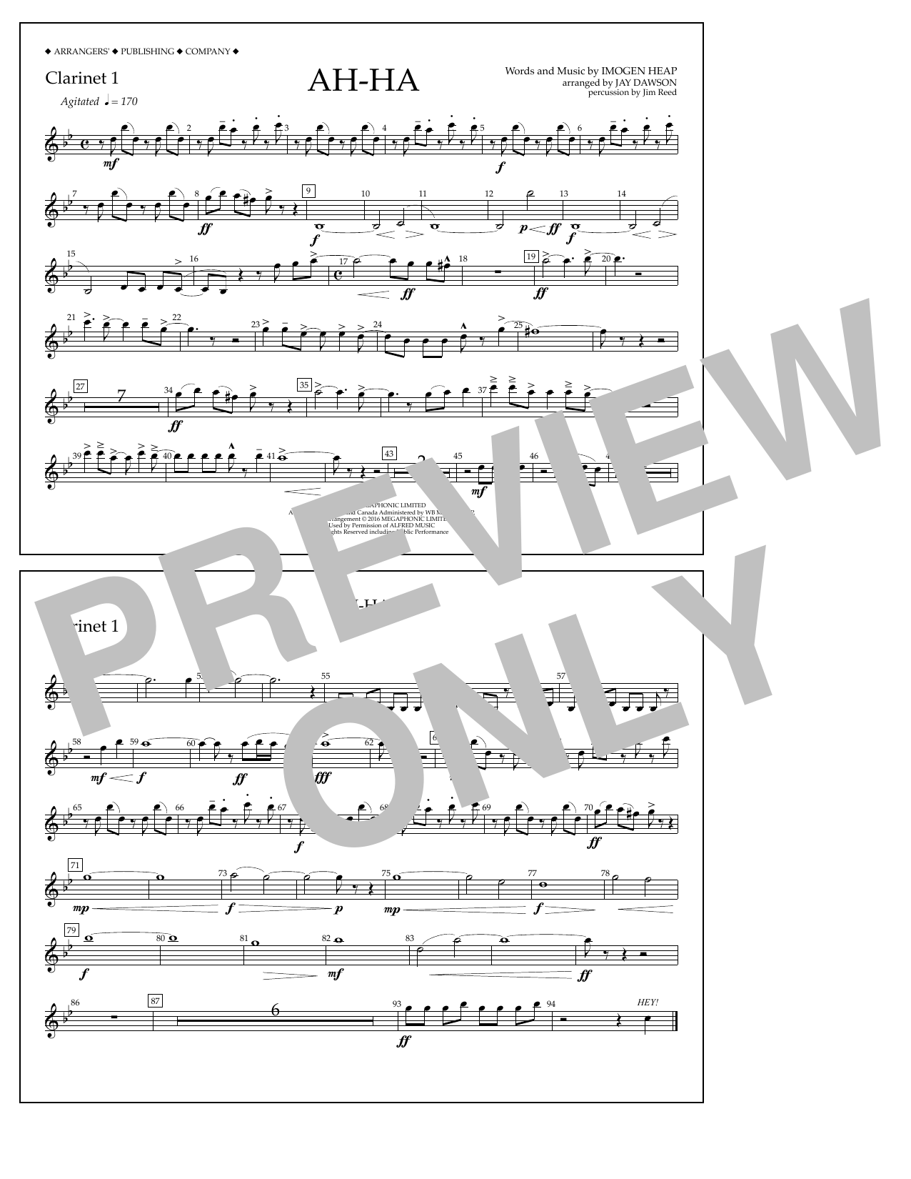 Jay Dawson Ah-ha - Clarinet 1 Sheet Music Notes & Chords for Marching Band - Download or Print PDF