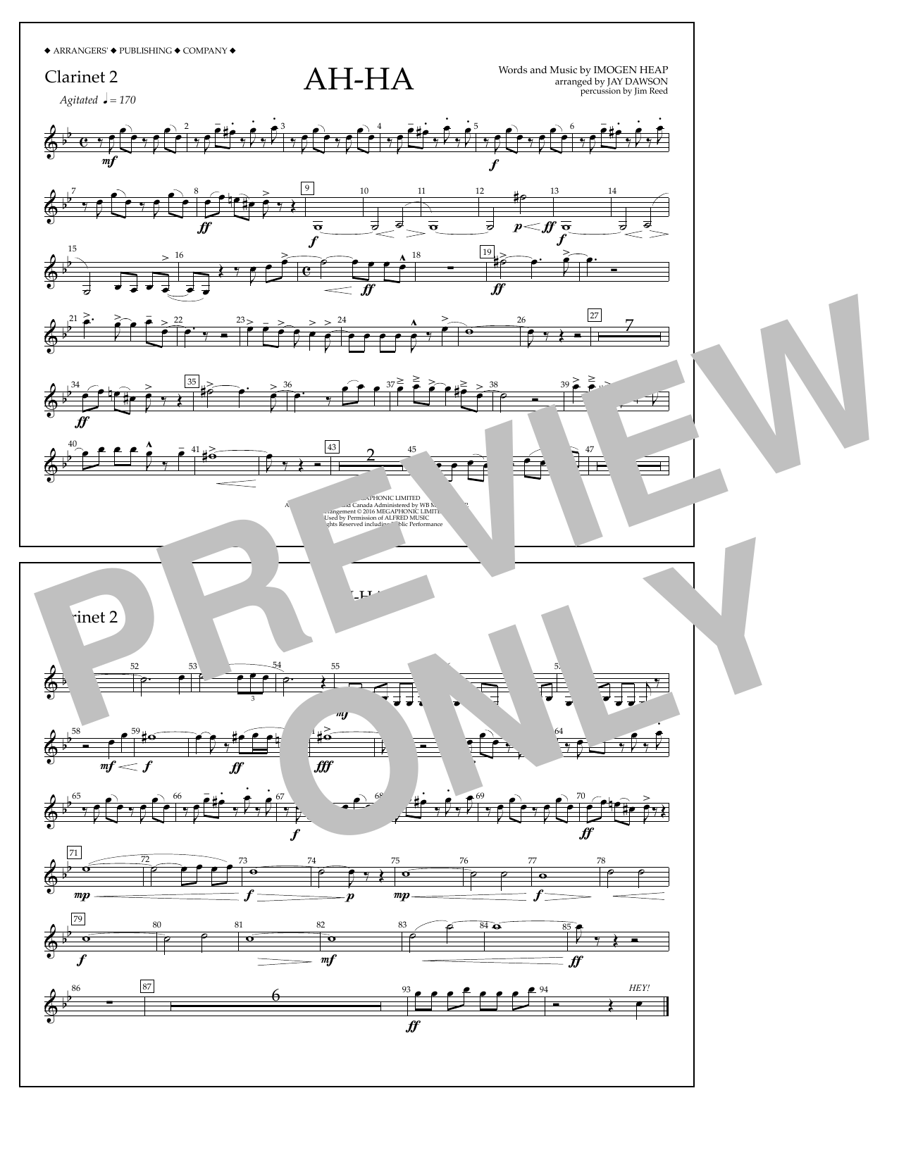 Jay Dawson Ah-ha - Clarinet 2 Sheet Music Notes & Chords for Marching Band - Download or Print PDF