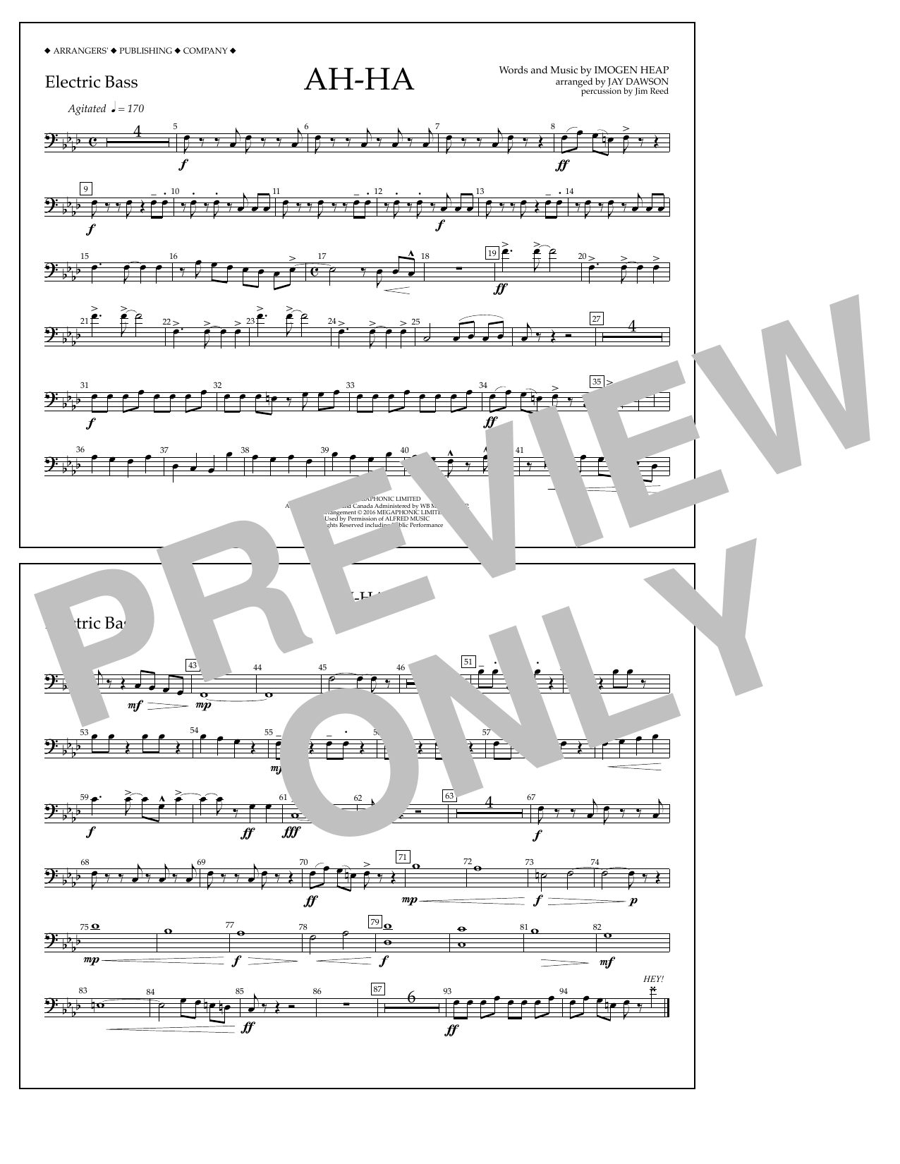 Jay Dawson Ah-ha - Electric Bass Sheet Music Notes & Chords for Marching Band - Download or Print PDF