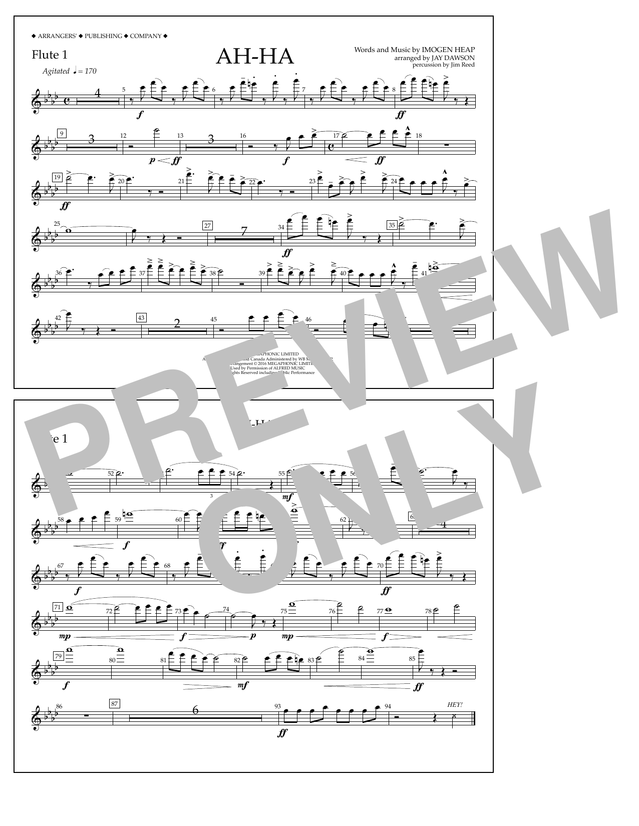 Jay Dawson Ah-ha - Flute 1 Sheet Music Notes & Chords for Marching Band - Download or Print PDF