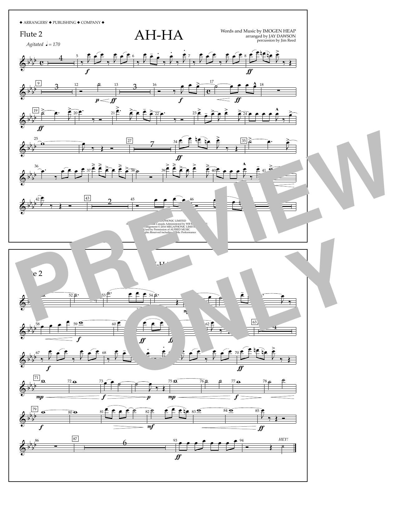 Jay Dawson Ah-ha - Flute 2 Sheet Music Notes & Chords for Marching Band - Download or Print PDF