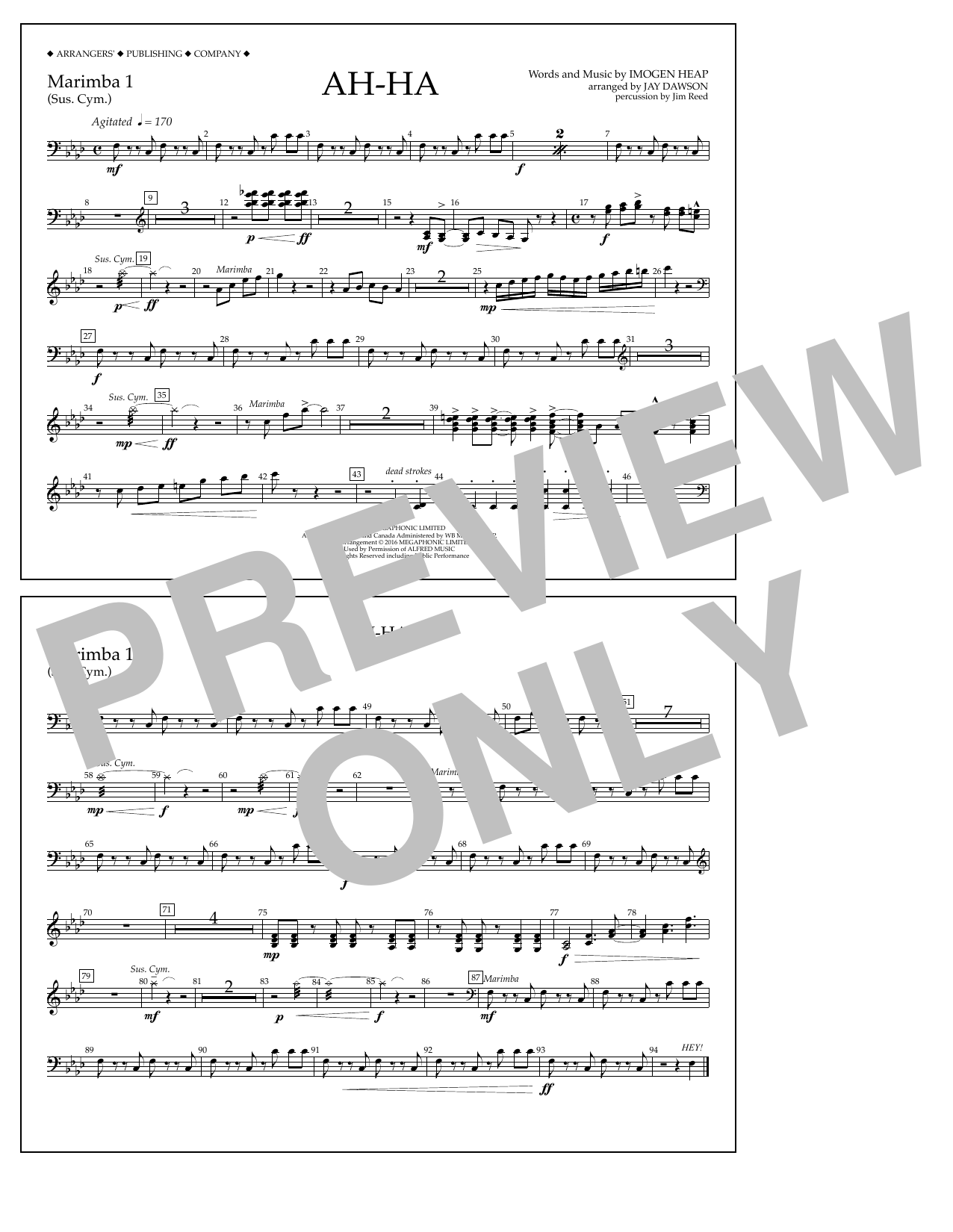 Jay Dawson Ah-ha - Marimba 1 Sheet Music Notes & Chords for Marching Band - Download or Print PDF