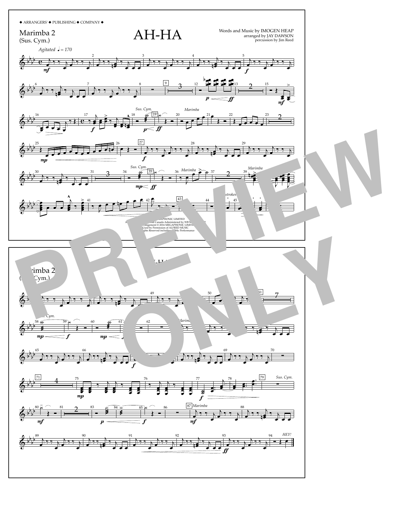 Jay Dawson Ah-ha - Marimba 2 Sheet Music Notes & Chords for Marching Band - Download or Print PDF