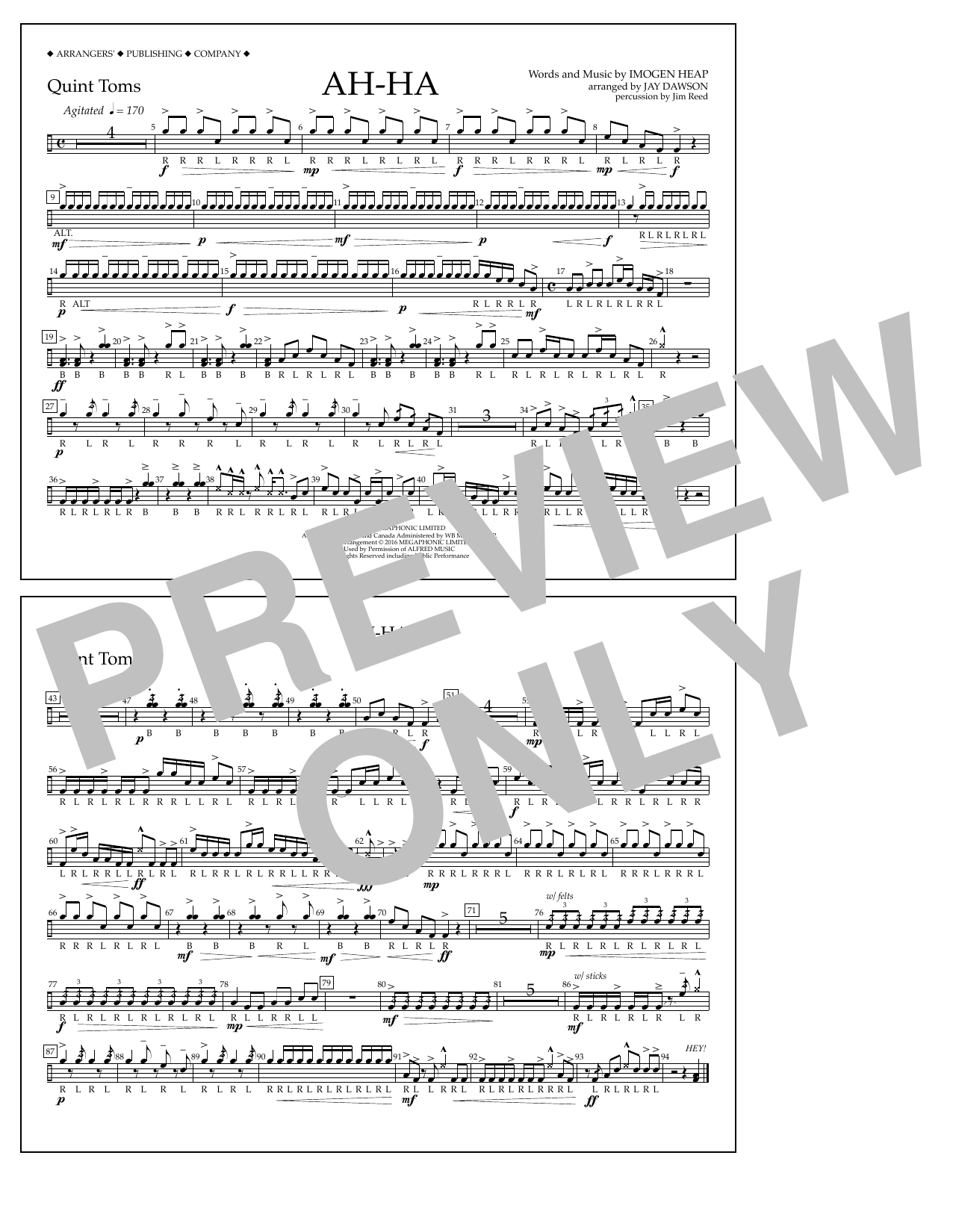 Jay Dawson Ah-ha - Quint-Toms Sheet Music Notes & Chords for Marching Band - Download or Print PDF