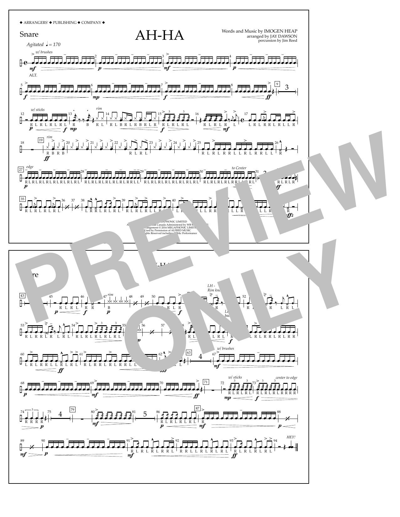 Jay Dawson Ah-ha - Snare Sheet Music Notes & Chords for Marching Band - Download or Print PDF