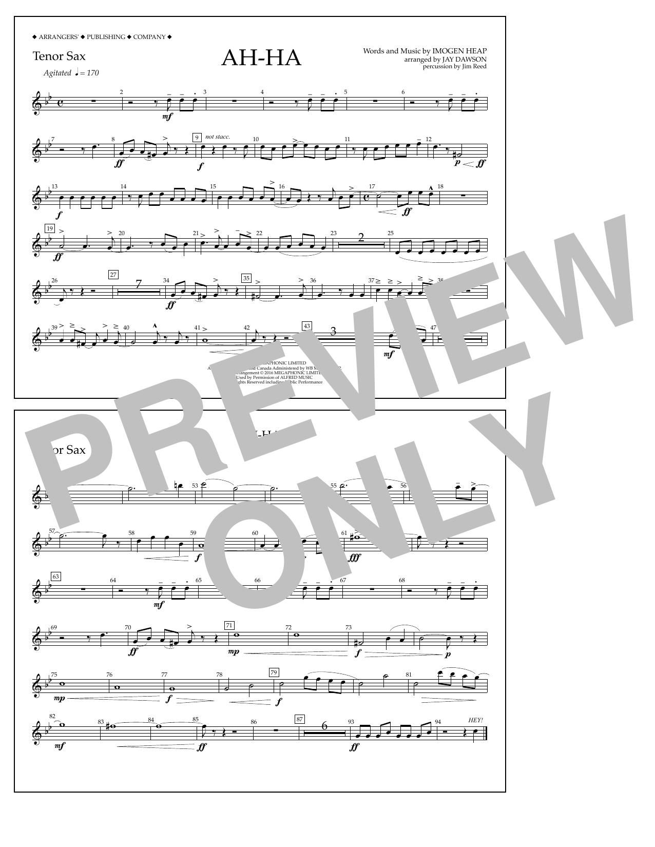 Jay Dawson Ah-ha - Tenor Sax Sheet Music Notes & Chords for Marching Band - Download or Print PDF