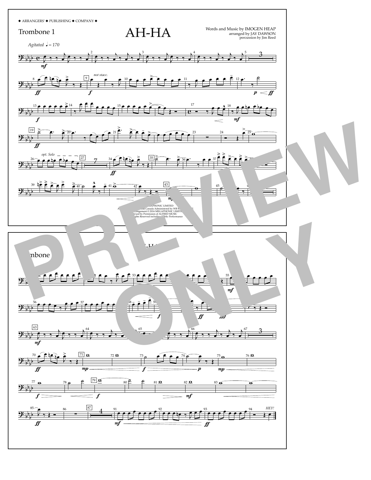 Jay Dawson Ah-ha - Trombone 1 Sheet Music Notes & Chords for Marching Band - Download or Print PDF