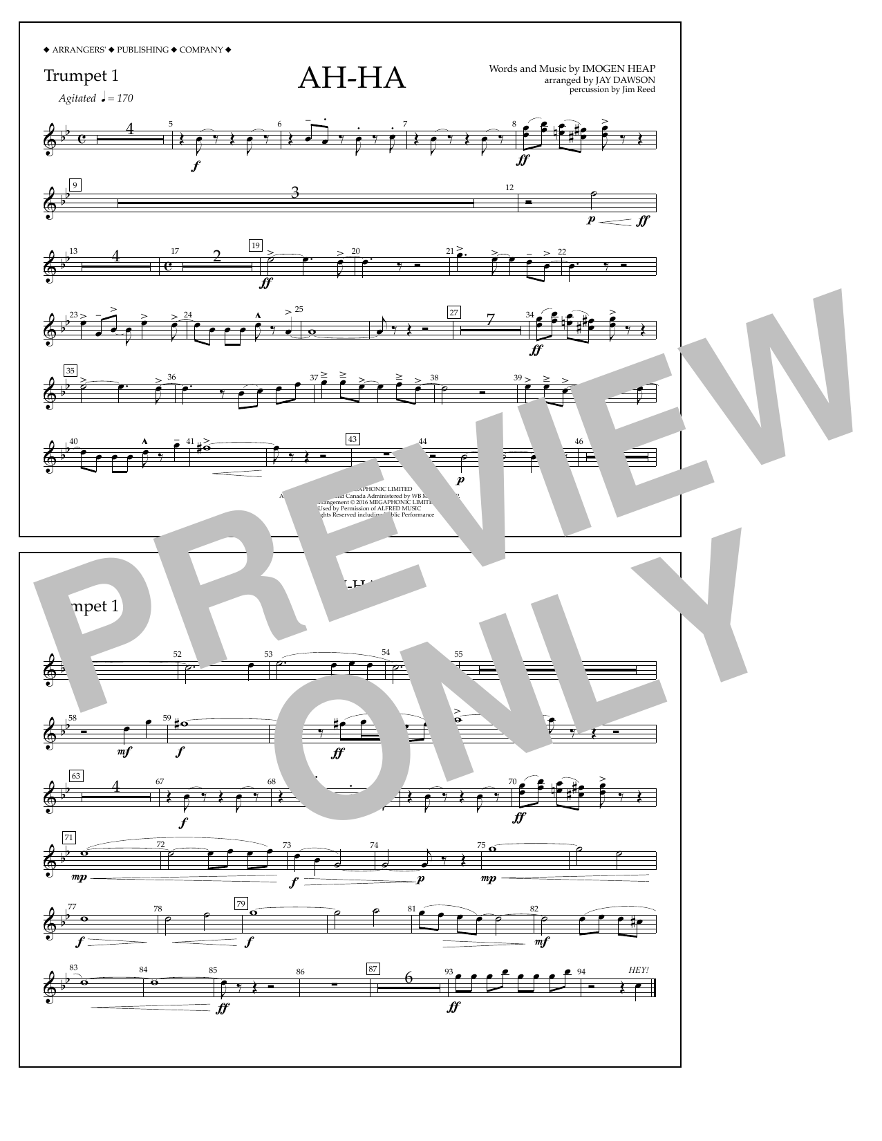 Jay Dawson Ah-ha - Trumpet 1 Sheet Music Notes & Chords for Marching Band - Download or Print PDF