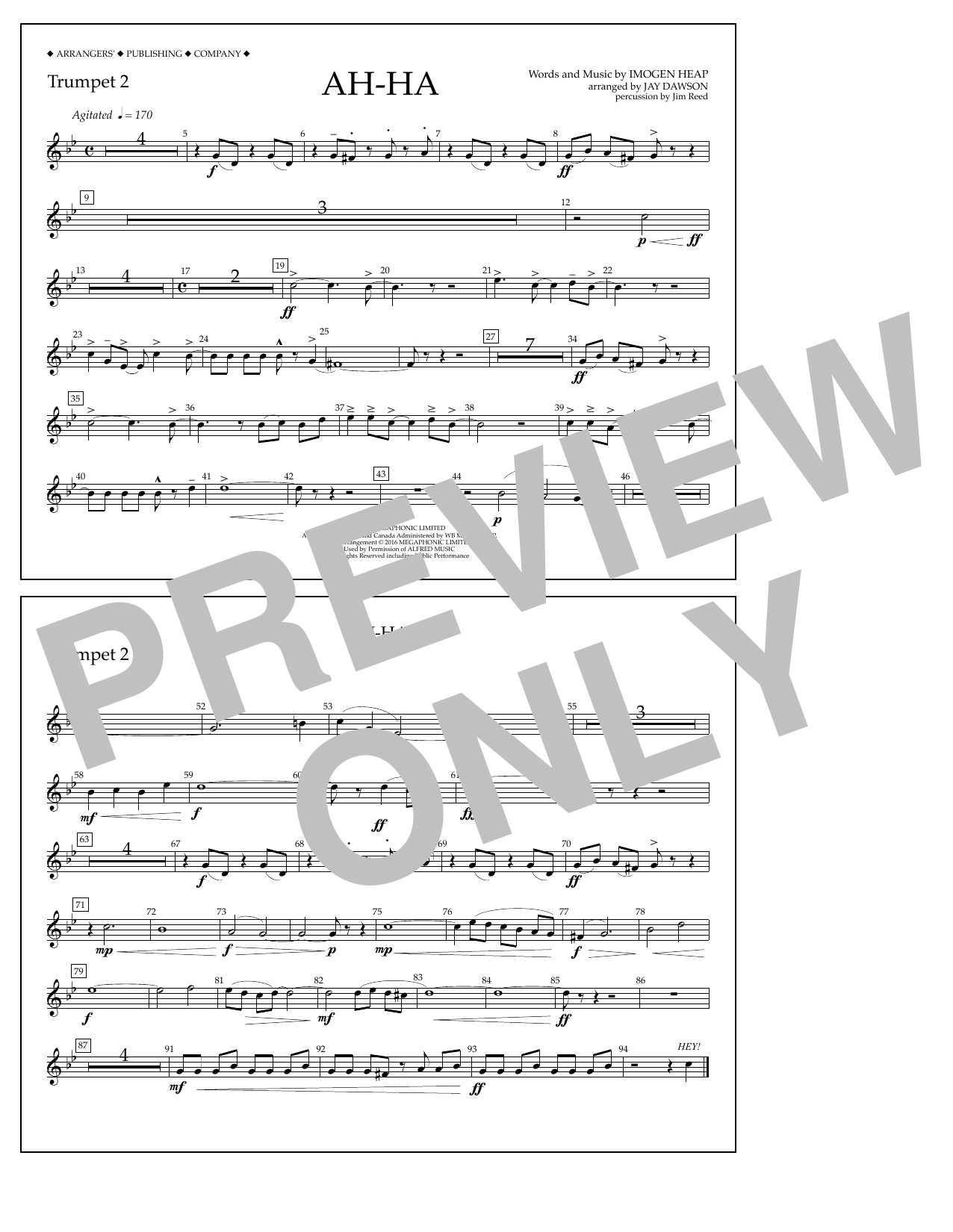 Jay Dawson Ah-ha - Trumpet 2 Sheet Music Notes & Chords for Marching Band - Download or Print PDF