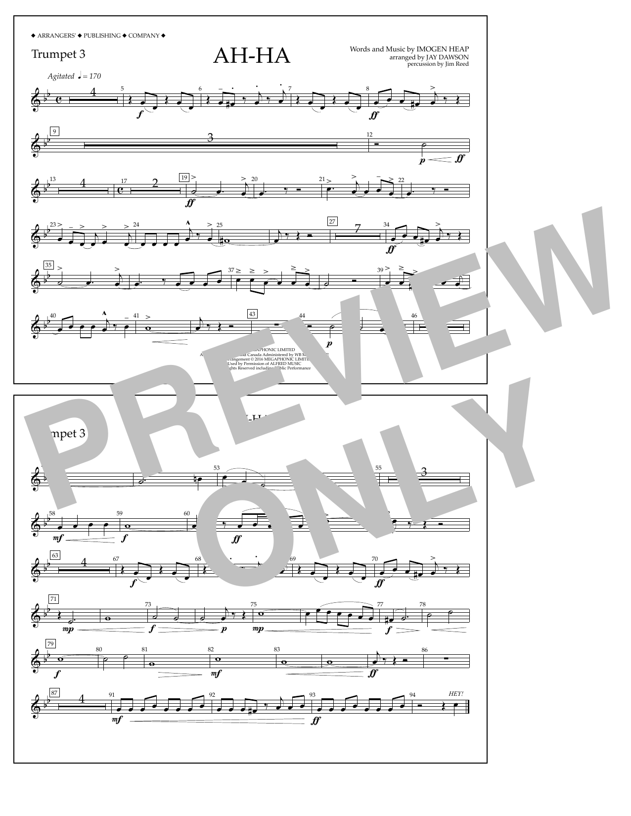 Jay Dawson Ah-ha - Trumpet 3 Sheet Music Notes & Chords for Marching Band - Download or Print PDF