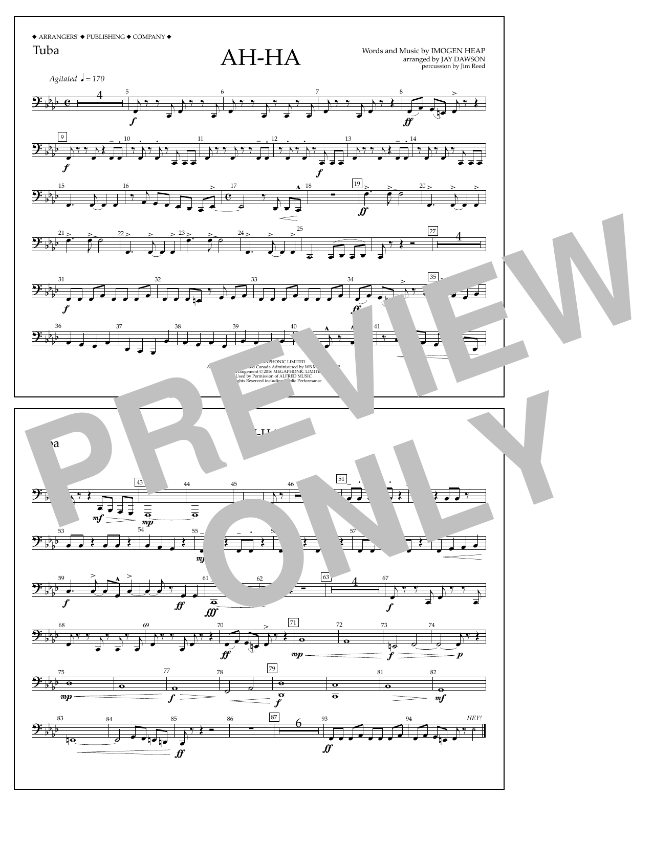 Jay Dawson Ah-ha - Tuba Sheet Music Notes & Chords for Marching Band - Download or Print PDF
