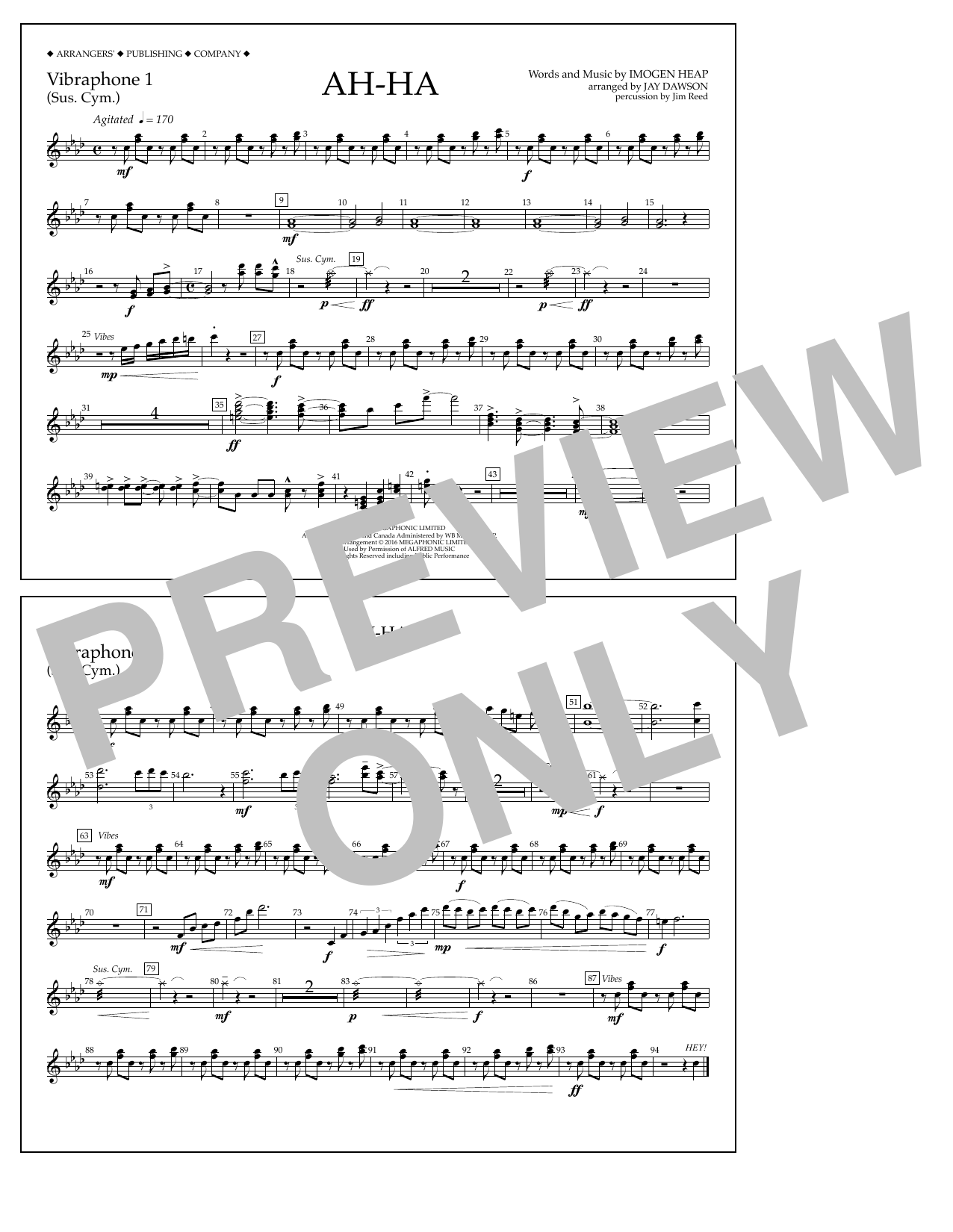 Jay Dawson Ah-ha - Vibraphone 1 Sheet Music Notes & Chords for Marching Band - Download or Print PDF