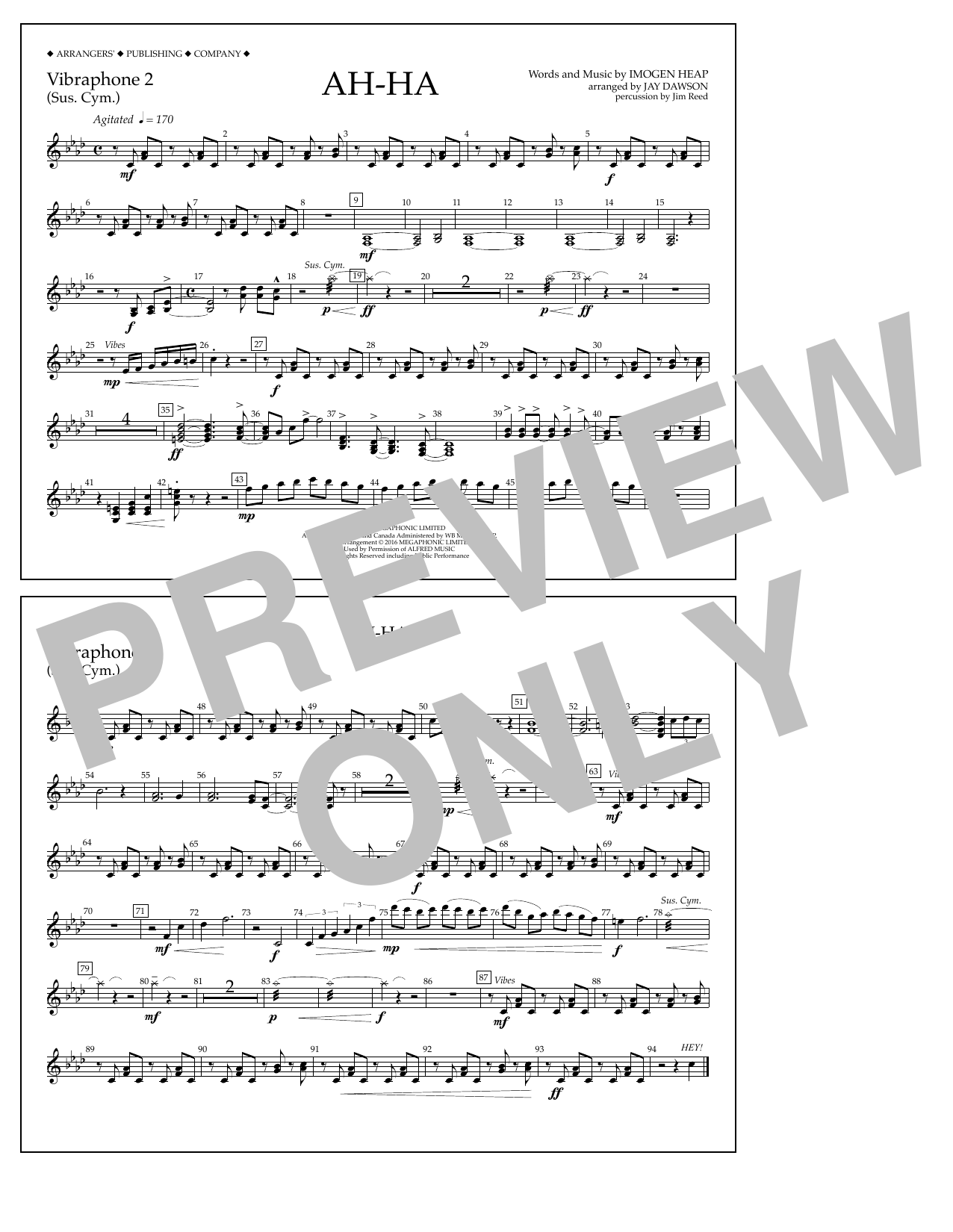 Jay Dawson Ah-ha - Vibraphone 2 Sheet Music Notes & Chords for Marching Band - Download or Print PDF