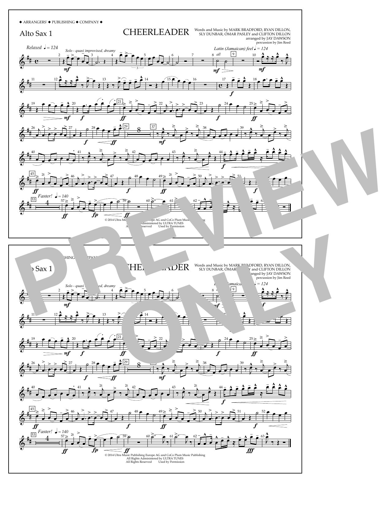 Jay Dawson Cheerleader - Alto Sax 1 Sheet Music Notes & Chords for Marching Band - Download or Print PDF